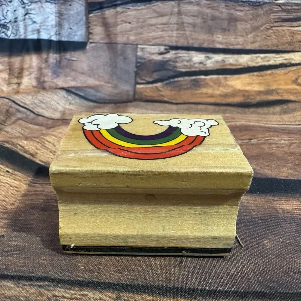 Vintage Rainbow Clouds Wood Mounted Rubber Stamp Craft Card Making Scrapbooking